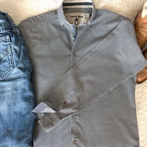 Visconti Men's Navy and White Checkered Shirt